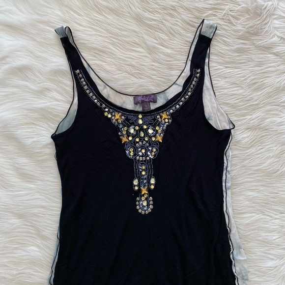 Hale Bob Black Crystal Beaded Embellished Sleeveless Silk Tunic Top Dress - Picture 2 of 12